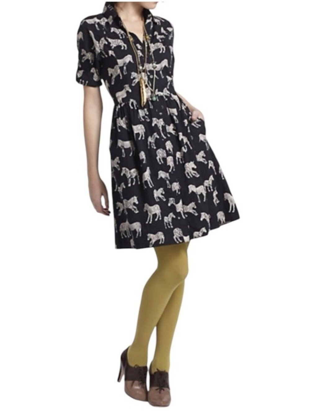 Black Porridge Anthropologie Zebra Novelty Animal Print Button Down Dress Size 0